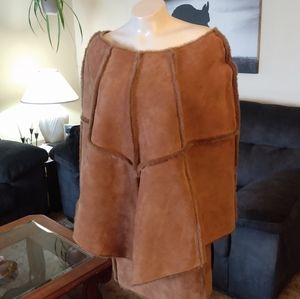 Ugg Poncho Fur Lined Leather Winter Warm